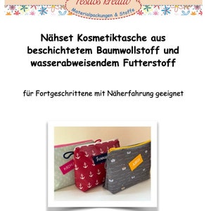 DIY Nähset maritime Kosmetiktasche Wachstuch, Wachstuchtasche, Nähpaket bebilderter Anleitung für Tasche, Täschchen nähen, Geschenke nähen