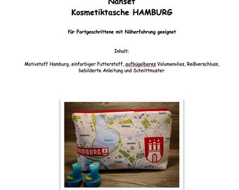 DIY Nähset Kosmetiktasche HAMBURG, Kulturtasche, Kulturbeutel nähen, Materialpaket, Stoffpaket, DIY Kit Tasche, Täschchen, Geschenk