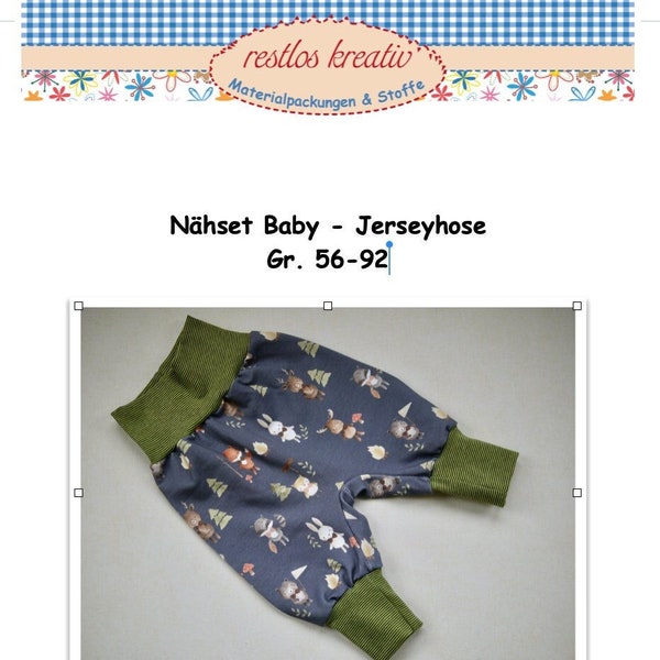 DIY Nähset BABYHOSE aus Jersey Waldtiere Gr. 56-92, Stoffpaket für Baby Jerseyhose, nähen für Baby, Geschenk zur Geburt