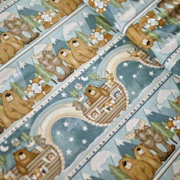 Henry Glass patchwork fabric "Dream Big Little One", border fabric, ark, ship, boat with animals, children's fabric, cotton fabric for baby blanket