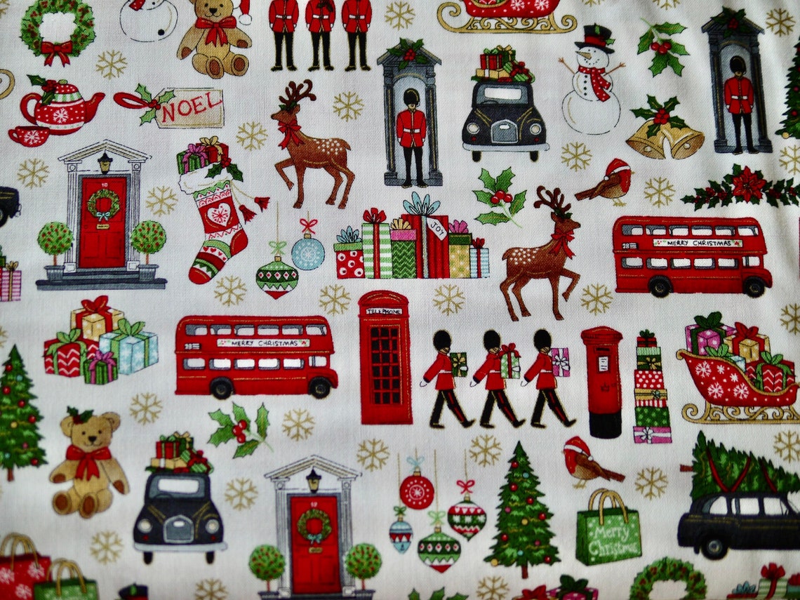 Makower patchwork fabric Christmas in London Etsy