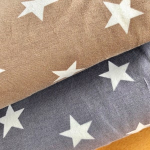 Cotton jersey STARS light brown-white or grey-white, jersey fabric, dress fabric, children&#39;s fabric, T-shirt fabric, star fabric - two colours
