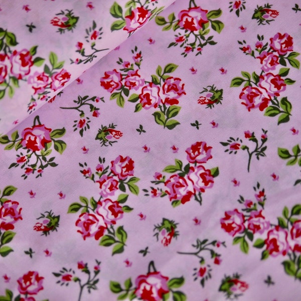 romantic cotton fabric ROSES pink-colorful, rose fabric, floral cotton fabric, dress fabric, pillow fabric