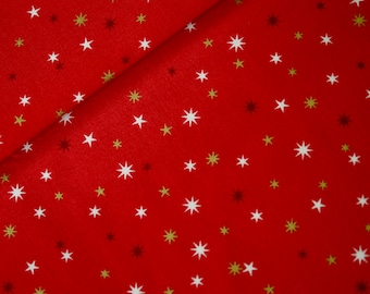 Makower Patchworkstoff, Weihnachtsstoff Serie SCANDI, Sterne weiß und gold auf Rot, Baumwollstoff Sterne, Stoff Weihnachten, kleine Motive