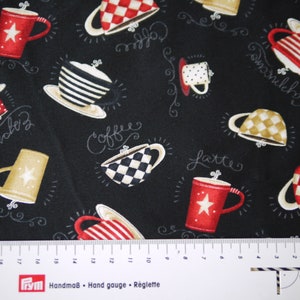 Wilmington patchwork fabric coffee cups, COFFEE ALWAYS, cotton fabric coffee, fabric tableware, cups black red beige image 4