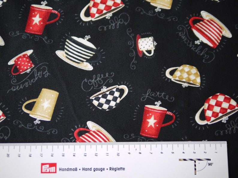 Wilmington patchwork fabric coffee cups, COFFEE ALWAYS, cotton fabric coffee, fabric tableware, cups black red beige image 4