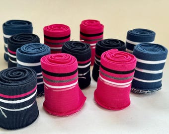 Tecido canelado para punho 6,5/7 cm x 1 m – punho canelado elástico em rosa, azul escuro, azul médio, cinza e verde com listras