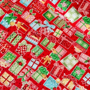 Makower patchwork fabric series Christmas Wishes, Christmas fabric, gift, gift package, cotton fabric Christmas, Christmas tree