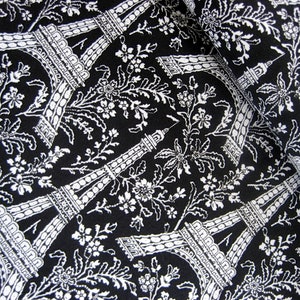 Tela patchwork Miller BLANCO Y NEGRO de 50 cm, tela de algodón, tela Torre Eiffel, París blanco y negro, tela decorativa, tela para cojines Francia, tela remanente