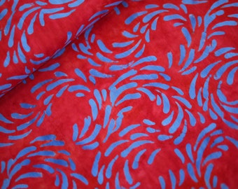 65 cm Makower Patchworkstoff Island Batik rot-blau, Baumwollstoff Batikmuster, Stoff Baumwolle Doubleface, durchgefärbt