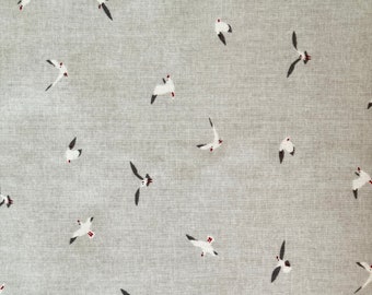 maritime oilcloth SEAGULLS, coated cotton, laminated cotton fabric, bird, grey-colorful, water-repellent fabric, 25 x 100 cm