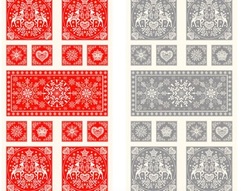 Makower patchwork fabric Christmas SCANDI panel, Scandinavian Christmas fabric, Scandinavian patterns, pillow panel, blanket panel, cotton