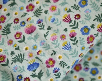 Cotton jersey for children flowers mint-colored, children's fabric, dress fabric floral, jersey fabric, combination fabric with horse fabric