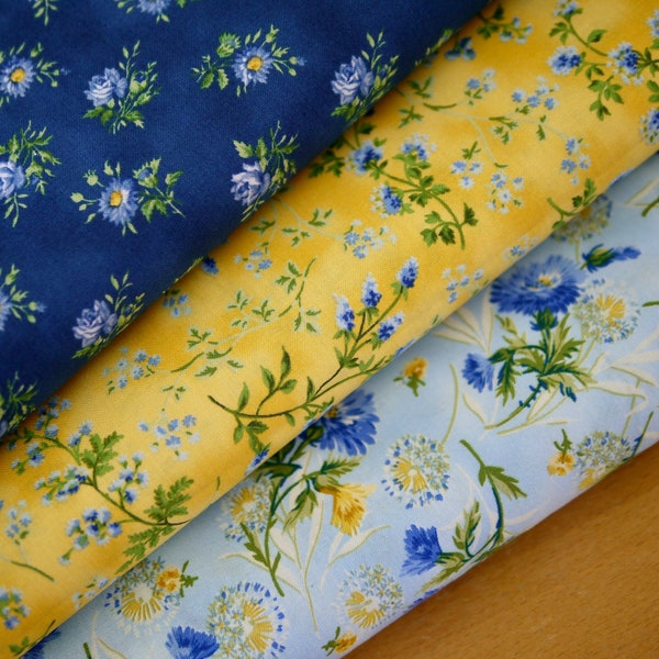 MODA fabric package Summer Breeze, cornflowers blue-yellow, decorative fabric, cotton fabric, summer flowers