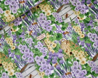 Miller patchwork fabric, BEE CULTURE series, decorative fabric, cotton fabric bees, lavender, fabric beekeeper, beehive, hollyhocks, ornamental onions