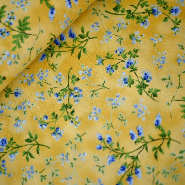 MODA patchwork fabric SUMMER BREEZE blue flowers, decorative fabric, cotton fabric floral, yellow blue,
