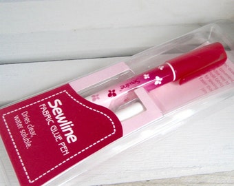 SEWLINE Fabric Glue Pen, fabric glue pen, water-soluble, with replacement cartridge for fixing fabrics and ribbons, sewing aid, glue pen