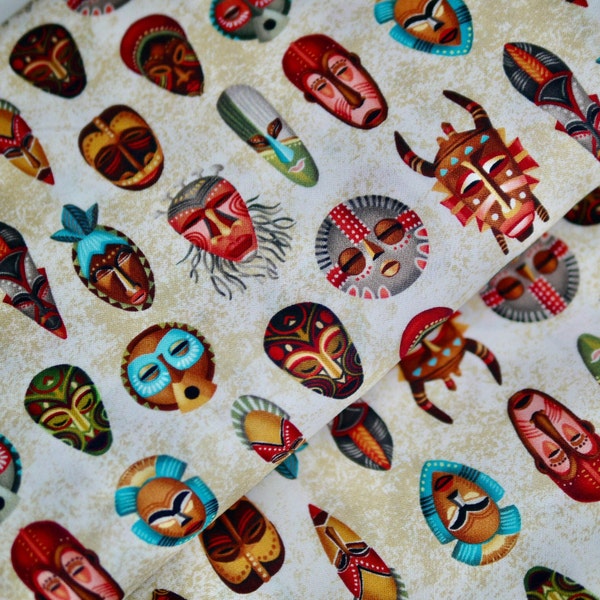 Miller patchwork fabric "KENYA" African masks, cotton fabric, African fabric cotton, pillow fabric, bag fabric