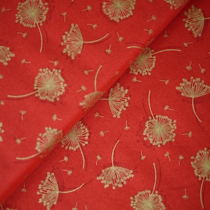 Makower Patchworkstoff Serie LUXE, Seed Heads, Pusteblume, Löwenzahn, Samenstand Blumen, Baumwollstoff rot gold, edel