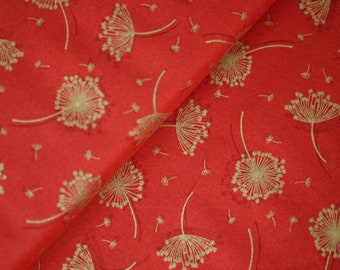 Makower patchwork fabric series LUXE, seed heads, dandelions, dandelions, seed stand flowers, cotton fabric red gold, noble