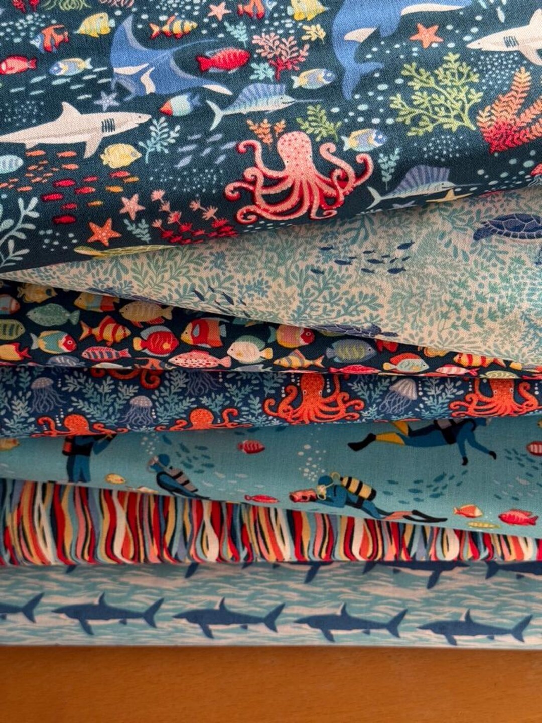 Patchwork Fabric Bundle Cotton DEEP Blue Sea – 7 X 25 Cm Sea Animals ...