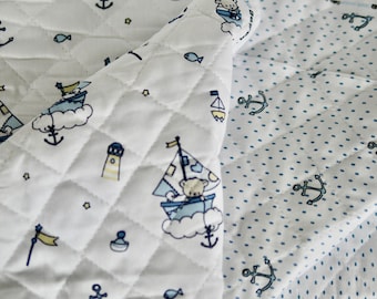 maritime quilted fabric ANCHOR, usable on both sides, quilted fabric anchor, ships, lighthouse, children's fabric for baby sleeping bag, swaddle bag, vest