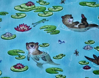 Henry Glass patchwork fabric "River Romp", fabric cotton otter water lilies, turtle, frogs, children's fabric, combination fabric for baby blanket