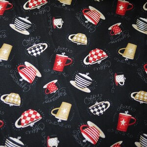 Wilmington patchwork fabric coffee cups, COFFEE ALWAYS, cotton fabric coffee, fabric tableware, cups black red beige image 3