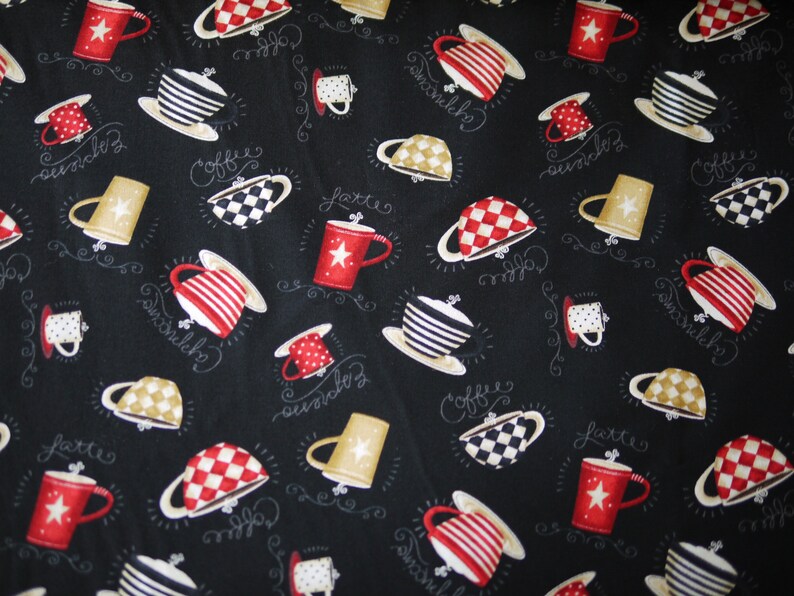 Wilmington patchwork fabric coffee cups, COFFEE ALWAYS, cotton fabric coffee, fabric tableware, cups black red beige image 3