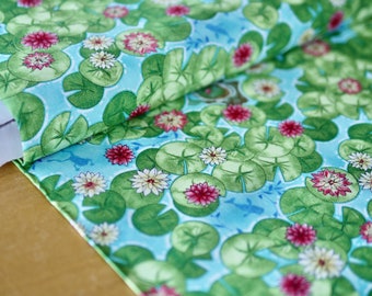 Henry Glass patchwork fabric "River Romp", fabric cotton water lilies, turtle, frogs, children's fabric, combination fabric for baby blanket, baby quilt,