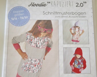 Leni pepunkt. Papierschnittmuster KAPUZIERT 2.0 Kinder Gr. 50-164, Schnittmuster Kinderkleidung, Sweatshirt, T-Shirt, Jerseykleid Mädchen