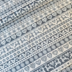 Makower patchwork fabric SCANDI stars grey-white, Christmas fabric, border fabric grey white, cotton fabric Christmas, reindeer, deer, stars