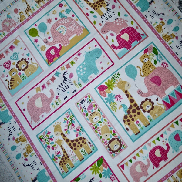 Série de panneaux de tissu patchwork Makower Dans la jungle pour couverture de bébé, courtepointe pour bébé, couture couverture patchwork pour bébé, tissu pour enfants girafe, éléphant