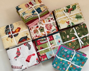 Fabric packages patchwork fabric, 4 fabrics each 25 x 55 cm, Christmas fabric, various motifs, chickens, paws, sewing, autumn, sewing machine, mushrooms