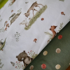 Fabric package French Terry Fräulein von Julie forest animals and jersey dots green-colored, fabric combination, children's fabric, jersey fabric, sweat fabric