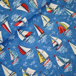 maritime Makower patchwork fabric NAUTICAL sailing ships, cotton fabric dinghy, sailor, yacht, sailing yacht, maritime decorative fabric