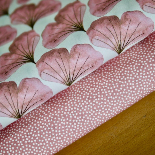 Fabric package HILCO cotton fabric EMILIE, ginkgo and polka dots, rosé