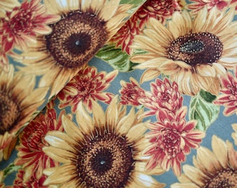 Robert Kaufman patchwork fabric AUTUMN FIELD sunflowers and chrystanthemums, floral cotton fabric, autumn fabric, decorative fabric autumn