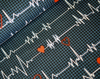 Windham patchwork fabric Calling all Nurses EKG black, cotton fabric heart, fabric doctor, doctor, paramedic, nurse, carer