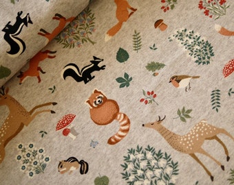 Hilco sweat fabric French Terry FOLK FRIENDS forest animals, children's fabric, clothing fabric, sweater fabric, animal fabric deer raccoon fox