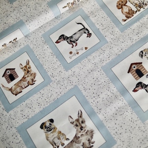 Miller Patchwork Fabric PAWS UP Dogs, Cotton Fabric, Picture Fabric Dog, Dog Fabric Cotton, Fabric Blue Grey Colorful, Decorative Fabric Dogs