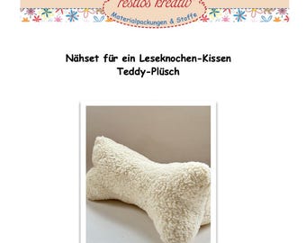 DIY sewing kit reading bone plush natural white, fabric package pillow, sewing gifts, bookend, neck pillow made of teddy plush, sewing pillow