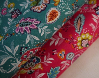Makower patchwork fabric JEWEL SARASA floral - 2 colors - cotton fabric flowers ornaments India, cushion fabric, bag fabric, decorative fabric