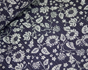 Girasol de muselina de algodón, tela de muselina, doble gasa, flores azul oscuro-azul claro para ropa, bufandas y accesorios.