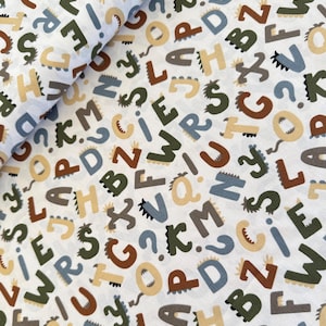 Tela de algodón LETRAS, tela de algodón, tela decorativa, tela para cojines, tela para vestidos, tela infantil, cono escolar de costura, regalo para matrícula escolar