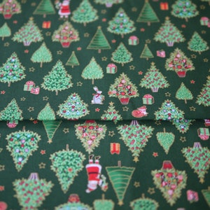 Makower patchwork fabric Merry Christmas Trees, Christmas fabric, Christmas, decorative fabric Christmas trees, gift packages, Santa Claus image 6
