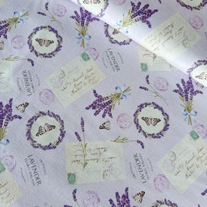 Westfalenstoff cotton fabric LAVENDER, Nizza series, cotton fabric, cushion fabric, decorative fabric, apron fabric, lavender bouquet, lavender wreath
