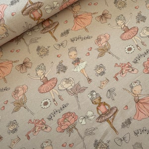 Tessuto per bambini in jersey Hilco BALLARINCHEN, ballerina, balletto, danza, tessuto per abiti, tessuto jersey per bambini, beige-rosa