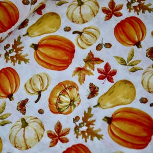 Henry Glass Patchworkstoff TURKEY TALK Motiv Kürbisse, Baumwollstoff Herbst, Stoff Kürbis, Blätter, Laub, Eicheln, Eichenlaub, Dekostoffe