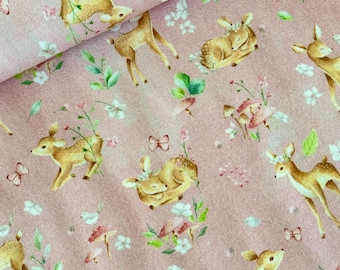 Miss Julie cotton sweatshirt fabric, children's French terry, girls' sweatshirt fabric for clothing, sweatshirt, hoodie sewing, children's fabric deer, fawn